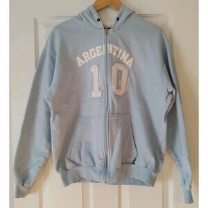 Men's Vintage Bross Argentina #10 Cotton Jacket Hoodie Blue/White - XL